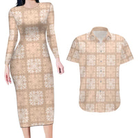 Beige Palaka Quilt Hawaii Couples Matching Long Sleeve Bodycon Dress and Hawaiian Shirt Traditional Hawaii-plaid Pattern LT14 Beige - Polynesian Pride