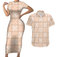 Beige Palaka Quilt Hawaii Couples Matching Short Sleeve Bodycon Dress and Hawaiian Shirt Traditional Hawaii-plaid Pattern LT14 Beige - Polynesian Pride