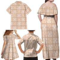 Beige Palaka Quilt Hawaii Family Matching Off Shoulder Maxi Dress and Hawaiian Shirt Traditional Hawaii-plaid Pattern LT14 - Polynesian Pride