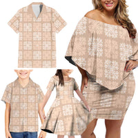 Beige Palaka Quilt Hawaii Family Matching Off Shoulder Short Dress and Hawaiian Shirt Traditional Hawaii-plaid Pattern LT14 - Polynesian Pride