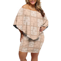 Beige Palaka Quilt Hawaii Family Matching Off Shoulder Short Dress and Hawaiian Shirt Traditional Hawaii-plaid Pattern LT14 Mom's Dress Beige - Polynesian Pride