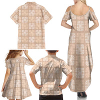 Beige Palaka Quilt Hawaii Family Matching Summer Maxi Dress and Hawaiian Shirt Traditional Hawaii-plaid Pattern LT14 - Polynesian Pride