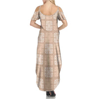 Beige Palaka Quilt Hawaii Family Matching Summer Maxi Dress and Hawaiian Shirt Traditional Hawaii-plaid Pattern LT14 - Polynesian Pride