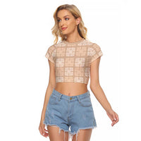 Beige Palaka Quilt Hawaii Raglan Cropped T Shirt Traditional Hawaii-plaid Pattern - Polynesian Pride
