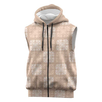 Beige Palaka Quilt Hawaii Sleeveless Zip Hoodie Traditional Hawaii-plaid Pattern - Polynesian Pride