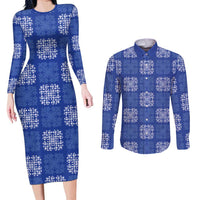 Royal Blue Palaka Quilt Hawaii Couples Matching Long Sleeve Bodycon Dress and Long Sleeve Button Shirt Traditional Hawaii-plaid Pattern LT14 Royal Blue - Polynesian Pride