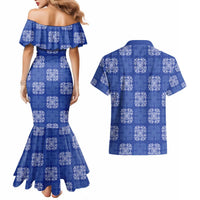 Royal Blue Palaka Quilt Hawaii Couples Matching Mermaid Dress and Hawaiian Shirt Traditional Hawaii-plaid Pattern LT14 - Polynesian Pride