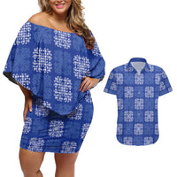 Royal Blue Palaka Quilt Hawaii Couples Matching Off Shoulder Short Dress and Hawaiian Shirt Traditional Hawaii-plaid Pattern LT14 Royal Blue - Polynesian Pride