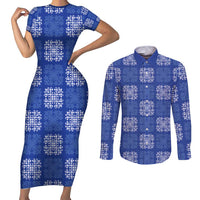 Royal Blue Palaka Quilt Hawaii Couples Matching Short Sleeve Bodycon Dress and Long Sleeve Button Shirt Traditional Hawaii-plaid Pattern LT14 Royal Blue - Polynesian Pride