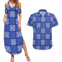 Royal Blue Palaka Quilt Hawaii Couples Matching Summer Maxi Dress and Hawaiian Shirt Traditional Hawaii-plaid Pattern LT14 Royal Blue - Polynesian Pride