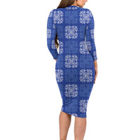 Royal Blue Palaka Quilt Hawaii Family Matching Long Sleeve Bodycon Dress and Hawaiian Shirt Traditional Hawaii-plaid Pattern LT14 - Polynesian Pride