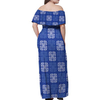 Royal Blue Palaka Quilt Hawaii Family Matching Off Shoulder Maxi Dress and Hawaiian Shirt Traditional Hawaii-plaid Pattern LT14 - Polynesian Pride