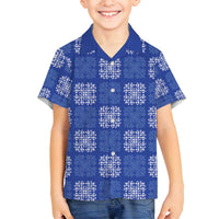Royal Blue Palaka Quilt Hawaii Family Matching Off Shoulder Maxi Dress and Hawaiian Shirt Traditional Hawaii-plaid Pattern LT14 Son's Shirt Royal Blue - Polynesian Pride