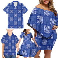 Royal Blue Palaka Quilt Hawaii Family Matching Off Shoulder Short Dress and Hawaiian Shirt Traditional Hawaii-plaid Pattern LT14 - Polynesian Pride