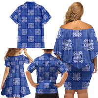 Royal Blue Palaka Quilt Hawaii Family Matching Off Shoulder Short Dress and Hawaiian Shirt Traditional Hawaii-plaid Pattern LT14 - Polynesian Pride