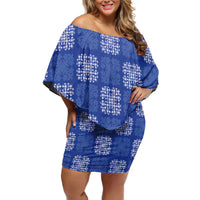 Royal Blue Palaka Quilt Hawaii Family Matching Off Shoulder Short Dress and Hawaiian Shirt Traditional Hawaii-plaid Pattern LT14 Mom's Dress Royal Blue - Polynesian Pride