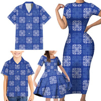 Royal Blue Palaka Quilt Hawaii Family Matching Short Sleeve Bodycon Dress and Hawaiian Shirt Traditional Hawaii-plaid Pattern LT14 - Polynesian Pride