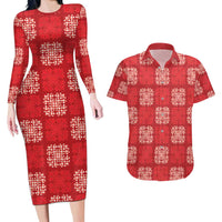 Red Palaka Quilt Hawaii Couples Matching Long Sleeve Bodycon Dress and Hawaiian Shirt Traditional Hawaii-plaid Pattern LT14 Red - Polynesian Pride