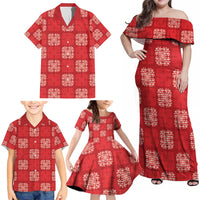 Red Palaka Quilt Hawaii Family Matching Off Shoulder Maxi Dress and Hawaiian Shirt Traditional Hawaii-plaid Pattern LT14 - Polynesian Pride