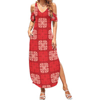 Red Palaka Quilt Hawaii Family Matching Summer Maxi Dress and Hawaiian Shirt Traditional Hawaii-plaid Pattern LT14 Mom's Dress Red - Polynesian Pride