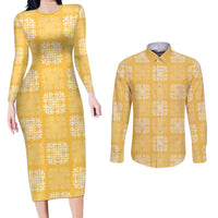 Yellow Palaka Quilt Hawaii Couples Matching Long Sleeve Bodycon Dress and Long Sleeve Button Shirt Traditional Hawaii-plaid Pattern LT14 Yellow - Polynesian Pride