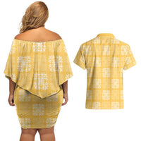 Yellow Palaka Quilt Hawaii Couples Matching Off Shoulder Short Dress and Hawaiian Shirt Traditional Hawaii-plaid Pattern LT14 - Polynesian Pride