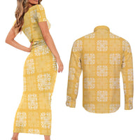 Yellow Palaka Quilt Hawaii Couples Matching Short Sleeve Bodycon Dress and Long Sleeve Button Shirt Traditional Hawaii-plaid Pattern LT14 - Polynesian Pride