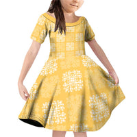Yellow Palaka Quilt Hawaii Family Matching Off Shoulder Short Dress and Hawaiian Shirt Traditional Hawaii-plaid Pattern LT14 Daughter's Dress Yellow - Polynesian Pride