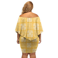 Yellow Palaka Quilt Hawaii Family Matching Off Shoulder Short Dress and Hawaiian Shirt Traditional Hawaii-plaid Pattern LT14 - Polynesian Pride