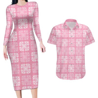 Pink Palaka Quilt Hawaii Couples Matching Long Sleeve Bodycon Dress and Hawaiian Shirt Traditional Hawaii-plaid Pattern LT14 Pink - Polynesian Pride