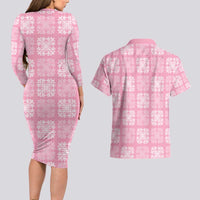 Pink Palaka Quilt Hawaii Couples Matching Long Sleeve Bodycon Dress and Hawaiian Shirt Traditional Hawaii-plaid Pattern LT14 - Polynesian Pride