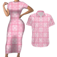 Pink Palaka Quilt Hawaii Couples Matching Short Sleeve Bodycon Dress and Hawaiian Shirt Traditional Hawaii-plaid Pattern LT14 Pink - Polynesian Pride