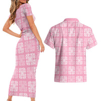 Pink Palaka Quilt Hawaii Couples Matching Short Sleeve Bodycon Dress and Hawaiian Shirt Traditional Hawaii-plaid Pattern LT14 - Polynesian Pride