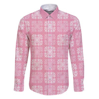 Pink Palaka Quilt Hawaii Family Matching Off Shoulder Maxi Dress and Hawaiian Shirt Traditional Hawaii-plaid Pattern LT14 Dad's Shirt - Long Sleeve Pink - Polynesian Pride