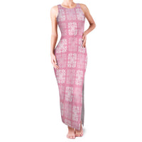 Pink Palaka Quilt Hawaii Family Matching Tank Maxi Dress and Hawaiian Shirt Traditional Hawaii-plaid Pattern LT14 Mom's Dress Pink - Polynesian Pride