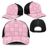 Pink Palaka Quilt Hawaii Mesh Trucker Cap Traditional Hawaii-plaid Pattern - Polynesian Pride