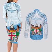 Fiji Day 1970 Couples Matching Long Sleeve Bodycon Dress and Long Sleeve Button Shirt Proud To Be A Fijian Tapa Pattern LT14 - Polynesian Pride