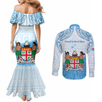Fiji Day 1970 Couples Matching Mermaid Dress and Long Sleeve Button Shirt Proud To Be A Fijian Tapa Pattern LT14 - Polynesian Pride