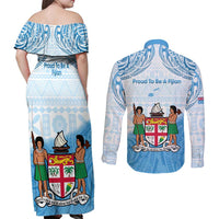 Fiji Day 1970 Couples Matching Off Shoulder Maxi Dress and Long Sleeve Button Shirt Proud To Be A Fijian Tapa Pattern LT14 - Polynesian Pride