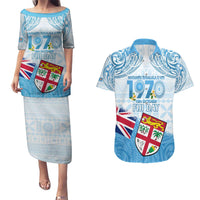 Fiji Day 1970 Couples Matching Puletasi and Hawaiian Shirt Proud To Be A Fijian Tapa Pattern LT14 Blue - Polynesian Pride