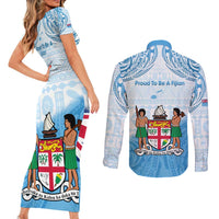 Fiji Day 1970 Couples Matching Short Sleeve Bodycon Dress and Long Sleeve Button Shirt Proud To Be A Fijian Tapa Pattern LT14 - Polynesian Pride