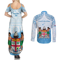 Fiji Day 1970 Couples Matching Summer Maxi Dress and Long Sleeve Button Shirt Proud To Be A Fijian Tapa Pattern LT14 - Polynesian Pride
