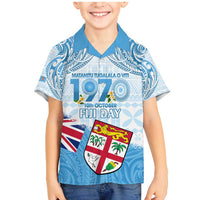 Fiji Day 1970 Family Matching Mermaid Dress and Hawaiian Shirt Proud To Be A Fijian Tapa Pattern LT14 Son's Shirt Blue - Polynesian Pride