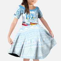 Fiji Day 1970 Family Matching Short Sleeve Bodycon Dress and Hawaiian Shirt Proud To Be A Fijian Tapa Pattern LT14 Daughter's Dress Blue - Polynesian Pride