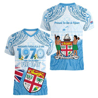 Fiji Day 1970 Women V-Neck T-Shirt Proud To Be A Fijian Tapa Pattern LT14 - Polynesian Pride