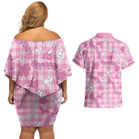Alaka Aloha Hawaii Couples Matching Off Shoulder Short Dress and Hawaiian Shirt Plumeria Lei With Palaka Motif LT14 - Polynesian Pride