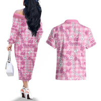 Alaka Aloha Hawaii Couples Matching Off The Shoulder Long Sleeve Dress and Hawaiian Shirt Plumeria Lei With Palaka Motif LT14 - Polynesian Pride