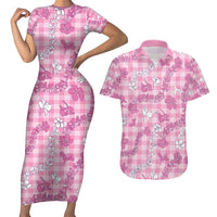 Alaka Aloha Hawaii Couples Matching Short Sleeve Bodycon Dress and Hawaiian Shirt Plumeria Lei With Palaka Motif LT14 Pink - Polynesian Pride