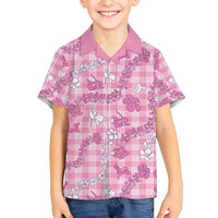 Alaka Aloha Hawaii Family Matching Long Sleeve Bodycon Dress and Hawaiian Shirt Plumeria Lei With Palaka Motif LT14 Son's Shirt Pink - Polynesian Pride