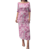 Alaka Aloha Hawaii Family Matching Puletasi and Hawaiian Shirt Plumeria Lei With Palaka Motif LT14 Mom's Dress Pink - Polynesian Pride